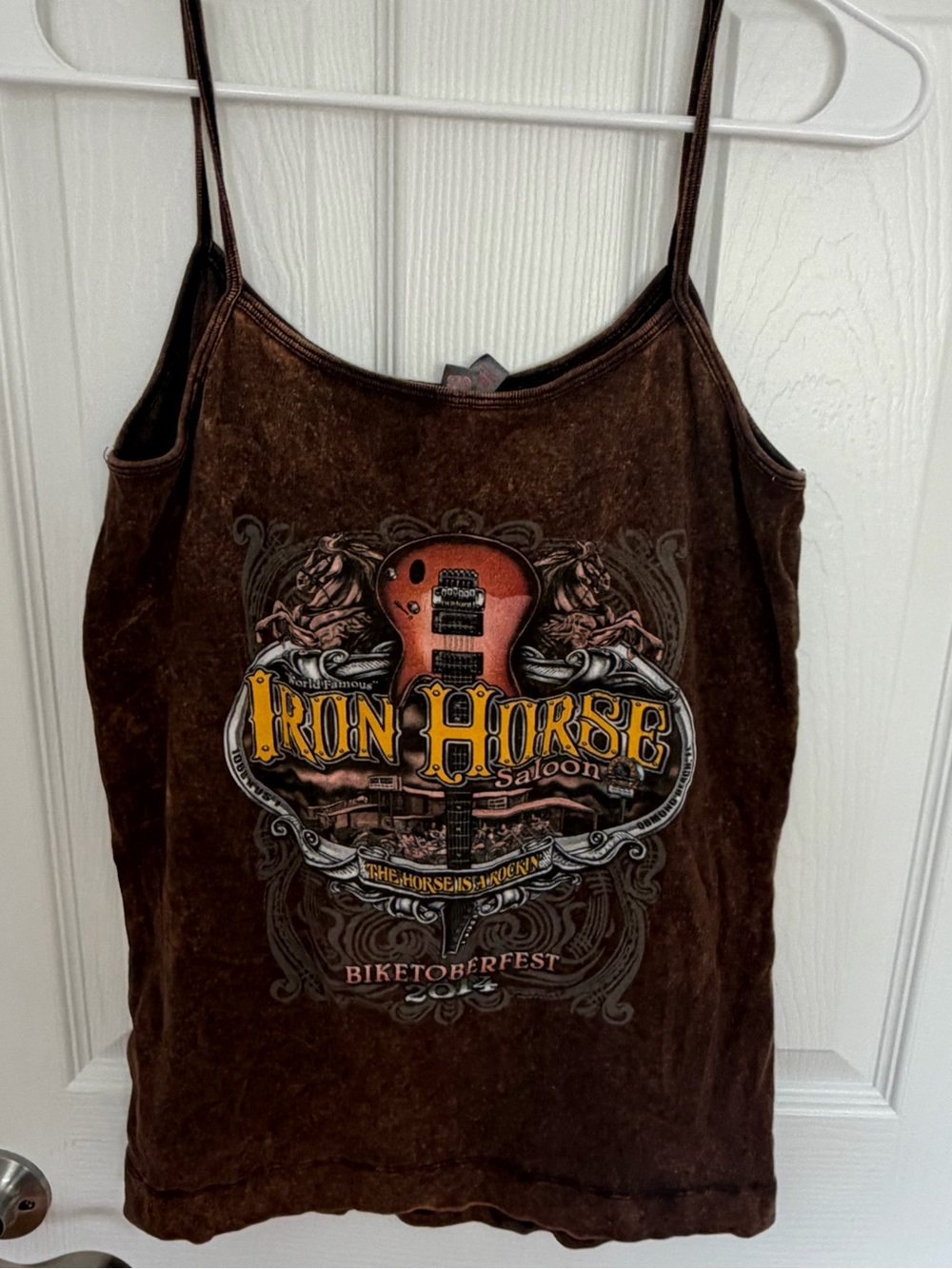 Vintage Y2K Iron Horse Saloon Biketoberfest Tank Top 90s Acid Wash Biker Cami